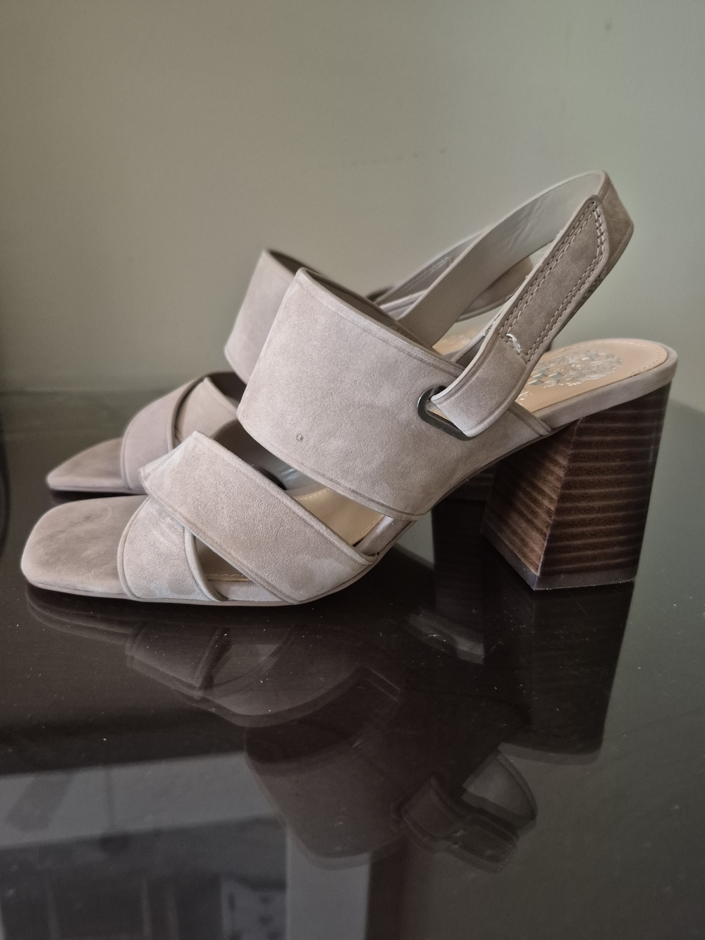 Vince Camuto Women's Taupe Suede Block Heel Slingback Sandals Sz 8.5 NWOT